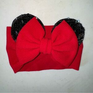 Minnie Mouse Disney Red Bow Headband with Black Sequin Ears